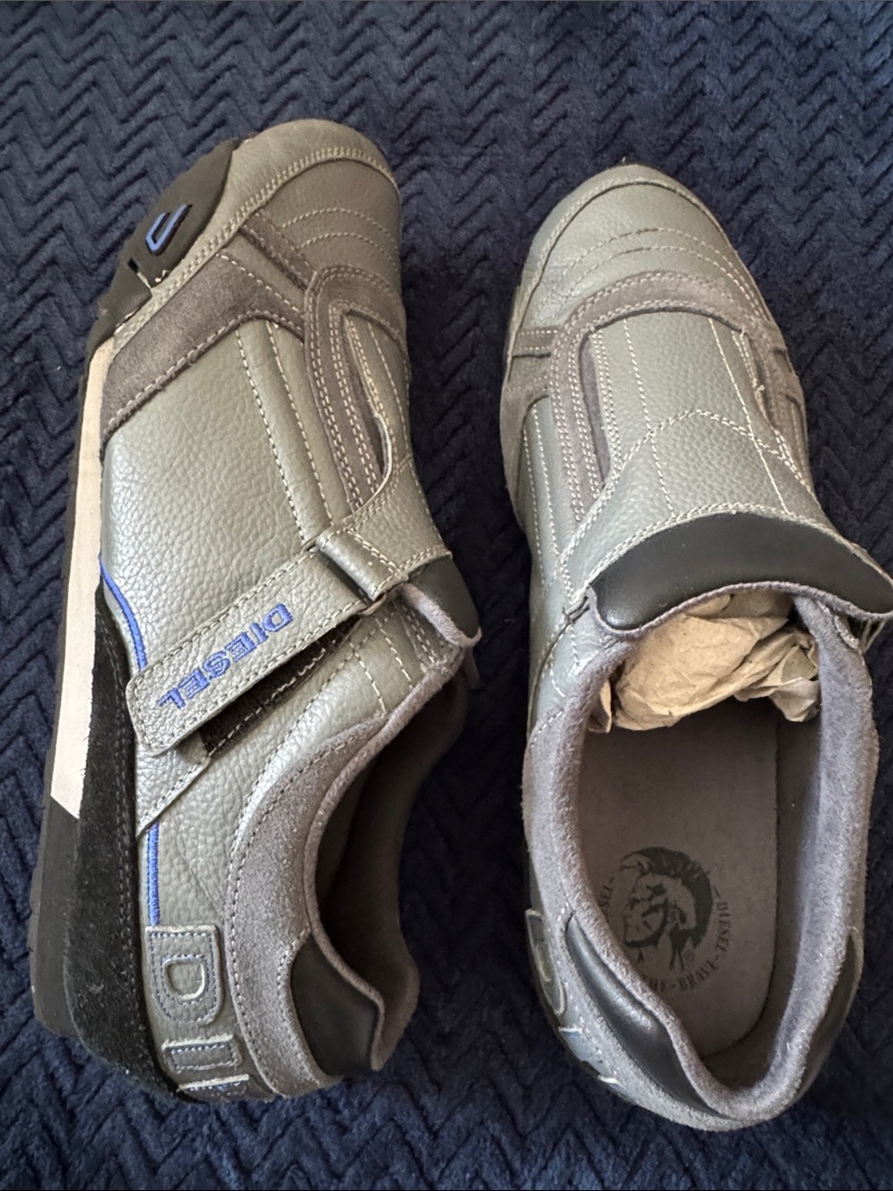 NWT, Diesel Gray and Blue Men's Velcro Skate-Style Sneakers
